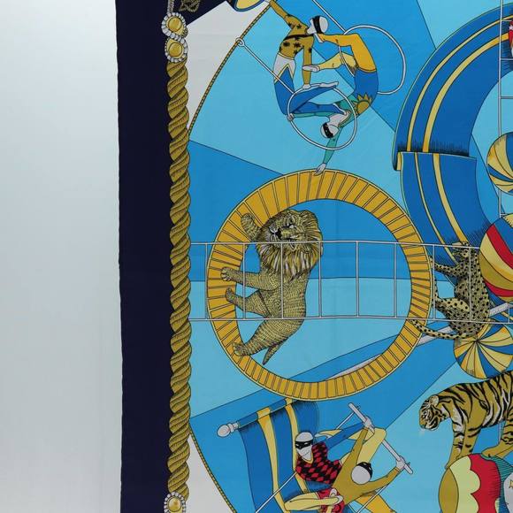 HERMES Carre 90 Scarf ""CIRCUS"" Silk Blue Light Blue white Auth ac3186 - Picture 5 of 15